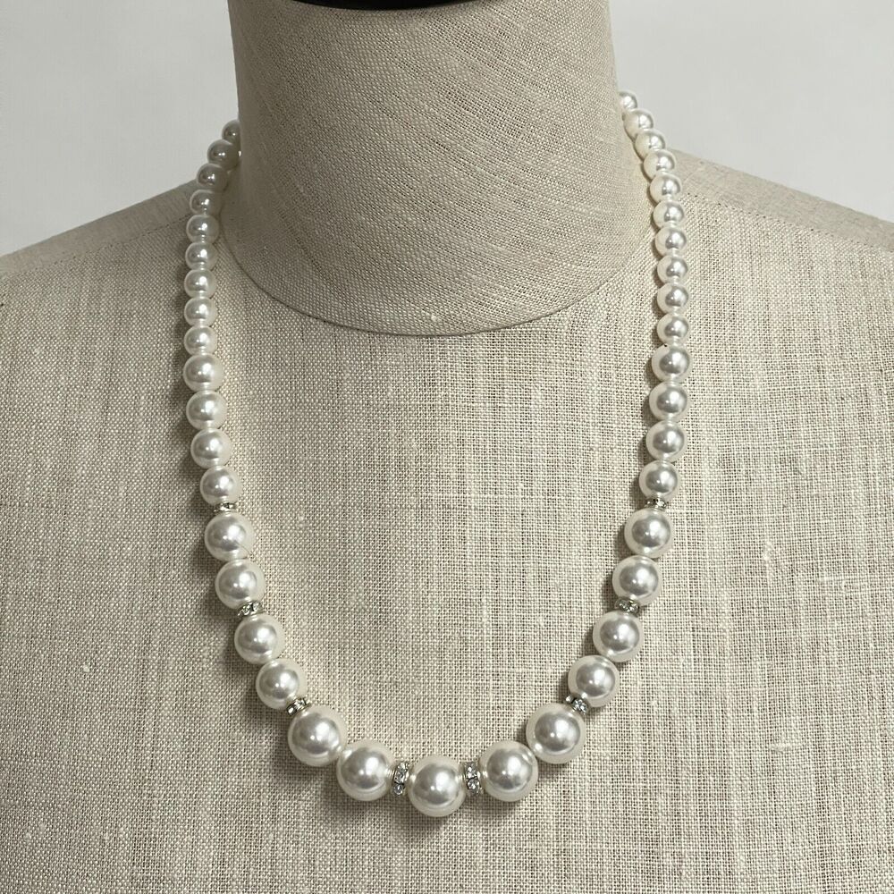Faux White Pearl Silver-tone Women's Fashion Necklace Earrings Bracelet